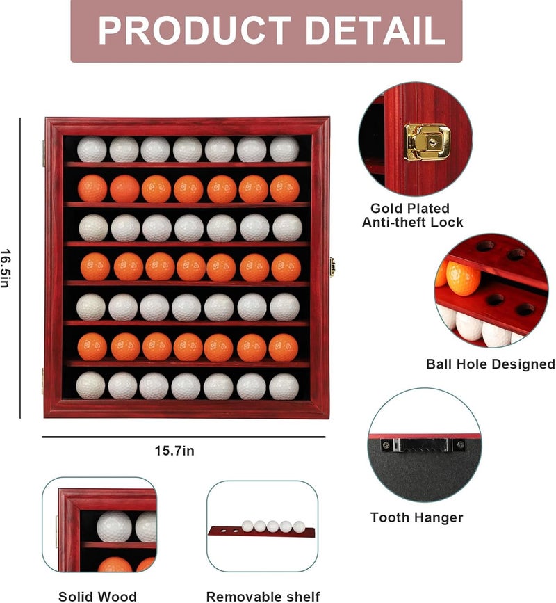 KCRasan Golf Ball Display Case - Wall Mounted Holder with Glass Door, Ideal Gift for Golf Enthusiasts - Image 2